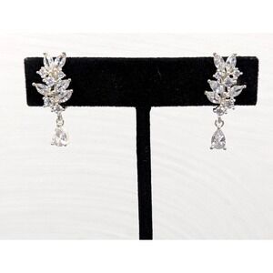 TJG for Napier Marquise Crystal Drop Earrings Silver Tone Bridal Statement